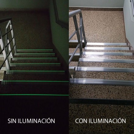 Cantoneras de aluminio fluorescentes para escaleras